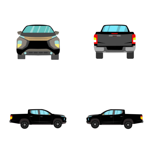 istock set of black double cab pickup truck on white background 1294358926