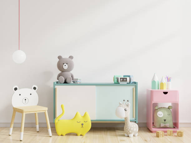 istock Mock up wall in the children's room in white wall background. 1294360533