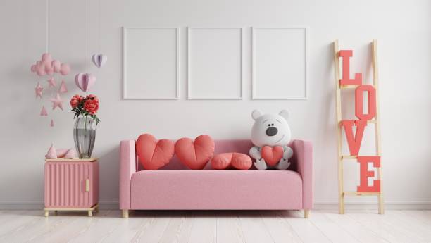 istock Mock up poster frame valentine room modern interior have sofa and home decor for valentine's day. 1294360545