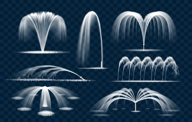 illustrazioni stock, clip art, cartoni animati e icone di tendenza di spruzzi di fontane d'acqua - fountain water physical pressure splashing