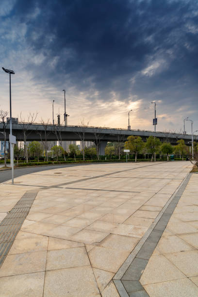 istock empty, modern square and skyscrapers in modern city 1294362879