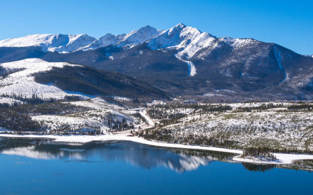 colorado lake with snowcapped mountain