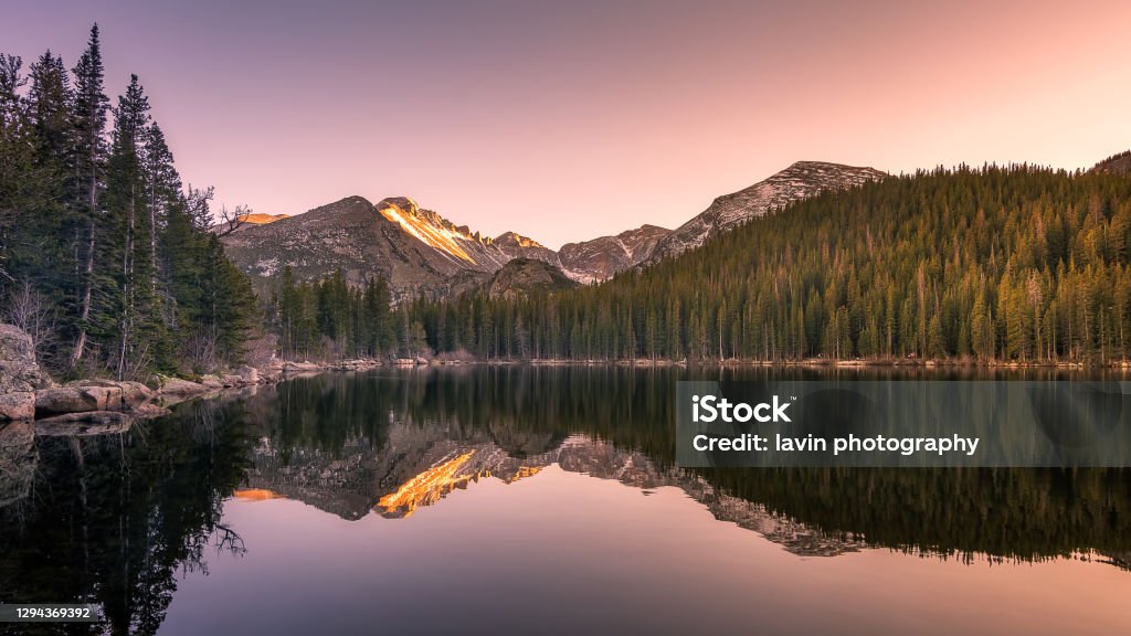 rocky mountain state park lake reflections Colorado Stock Photo