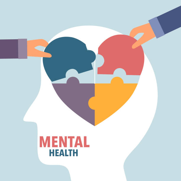 istock Mental health concept vector illustration. Human hands making heart jigsaw in brain. World mental health day. Psychological therapy and treatment flat design. 1294372028