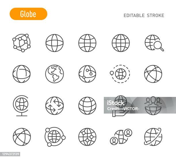 Icone Globo Serie Linea Tratto Modificabile - Immagini vettoriali stock e altre immagini di Globo terrestre - Globo terrestre, Icona, Pianeta