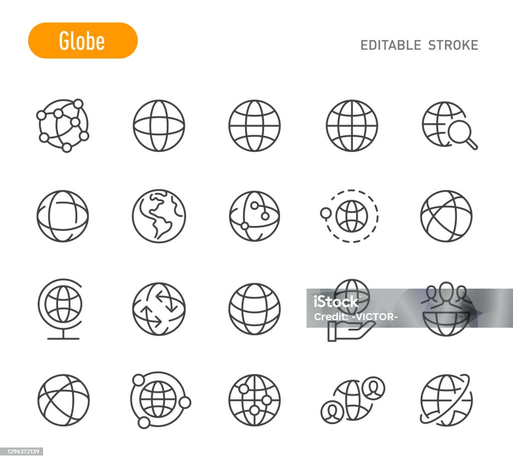 Küre Simgeleri - Çizgi Serisi - Düzenlenebilir Vuruş - Royalty-free Simge Vector Art