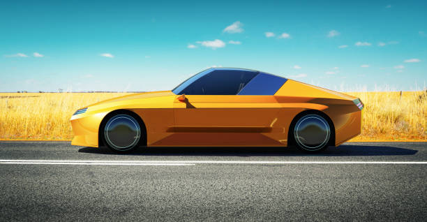 istock Brandless sport car parked on road side. 3d rendering 1294374058