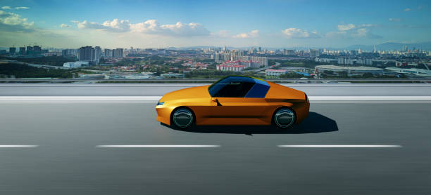 istock Brandless EV concept car run on the road. 3d rendering 1294374063