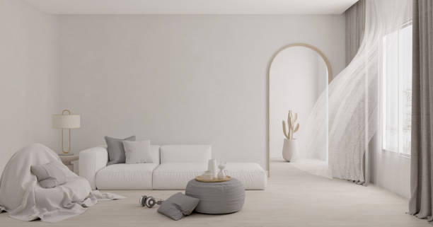 istock Living room with softseat and curtain blowing.3d rendering 1294375649