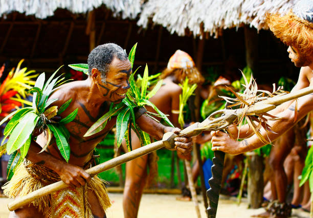 Islanders with spears  having fun during a ceremonial dance for specal holiday on Vanuatu. Islanders with spears  having fun during a ceremonial dance for specal holiday on Vanuatu. vanuatu stock pictures, royalty-free photos & images