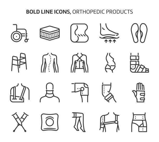 orthopädische produkte, fette liniensymbole - armschlinge stock-grafiken, -clipart, -cartoons und -symbole