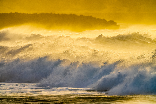 Breaking waves at Turtle Bay on the North side of Oahu, Hawaii