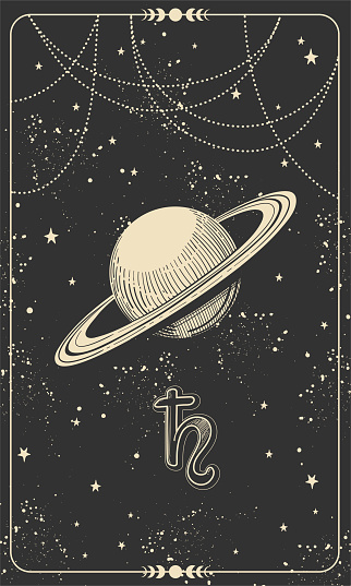 Astrological Chart With Planet Saturn And Cosmic Black Background With  Stars Hand Drawn Divination Illustration Vintage Design Vector Postcard  With Astrological Symbol Stock Illustration - Download Image Now - iStock
