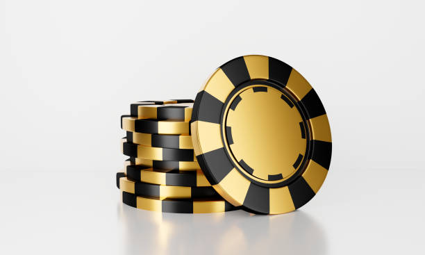 istock 3D rendering of online casino chips stack isolated on white background abstract. Gamble concept.  Black and golden casino game. 1294386017