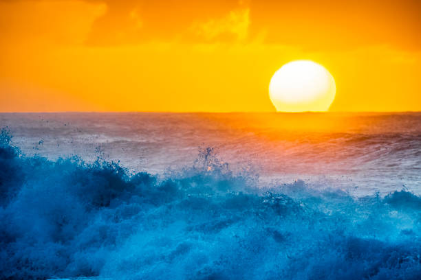 Breaking waves surrounding the Hawaiian Island of Oahu