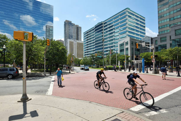 Newport - August 25: street in Newport on August 25, 2017 in Jersey City, New Jersey. Newport is a 600-acre master-planned, mixed-use community in Downtown Jersey City, New Jersey, USA.