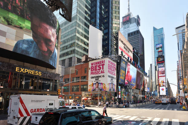 New York City - August 24: street in Manhattan on August 24, 2017 in New York City, NY. Manhattan is the most densely populated borough of New York City.