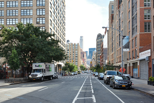 New York City - August 23: street in Manhattan on August 23, 2017 in New York City, NY. Manhattan is the most densely populated borough of New York City.