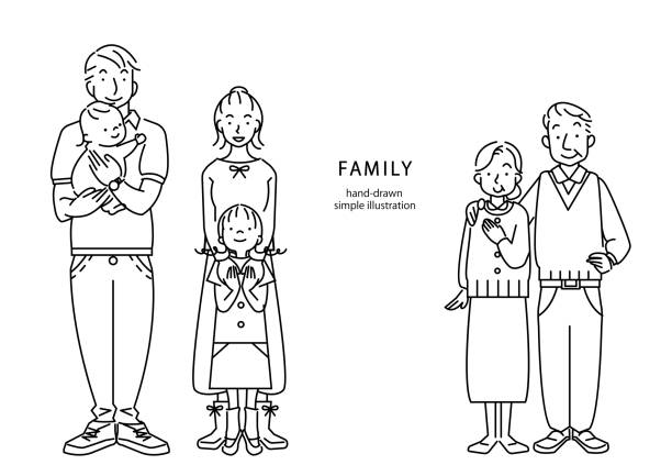 hand drawn simple family illustration hand drawn simple family illustration black family reunion stock illustrations