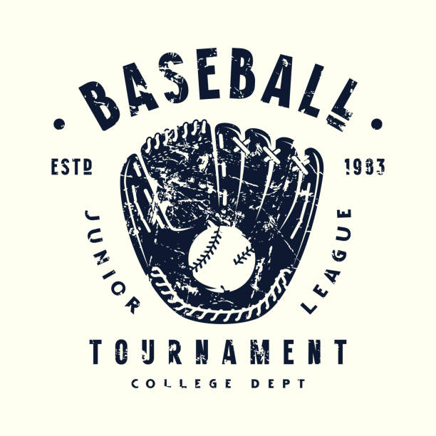 illustrazioni stock, clip art, cartoni animati e icone di tendenza di emblema del torneo di baseball con una foto di guanto - guanto da baseball