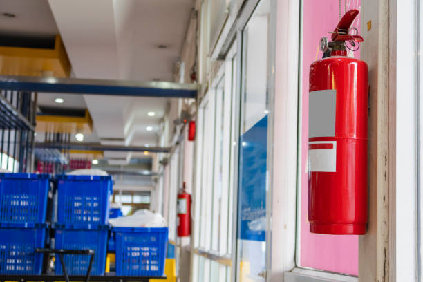 istock red fire extinguisher was stuck on the platform 1294398240