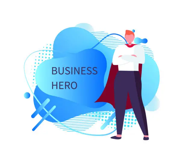 Vector illustration of Business Hero Man Wearing Mantle, Male Superman