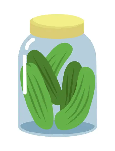 Vector illustration of Pickled Cucumbers in Jar, Homemade Canned Veggies