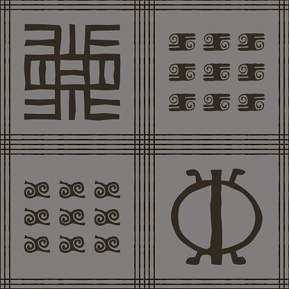 Seamless vector authentic fabric pattern with african adinkra symbols for your project