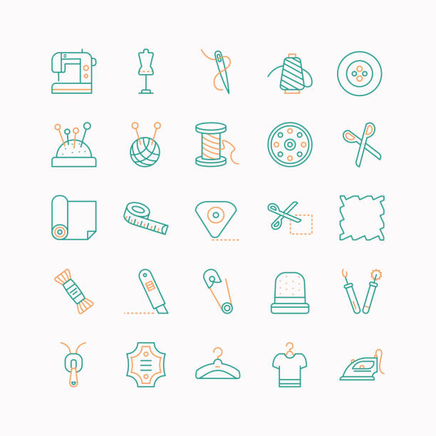 Sewing and Needlework - Line Icons Sewing and Needlework - Line Icons clothing patterns stock illustrations
