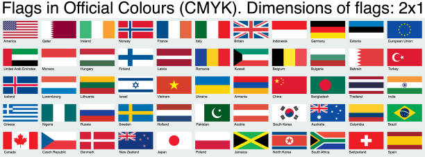 флаги, используя официальные цвета cmyk, соотношение 2x1 - france denmark stock illustrations