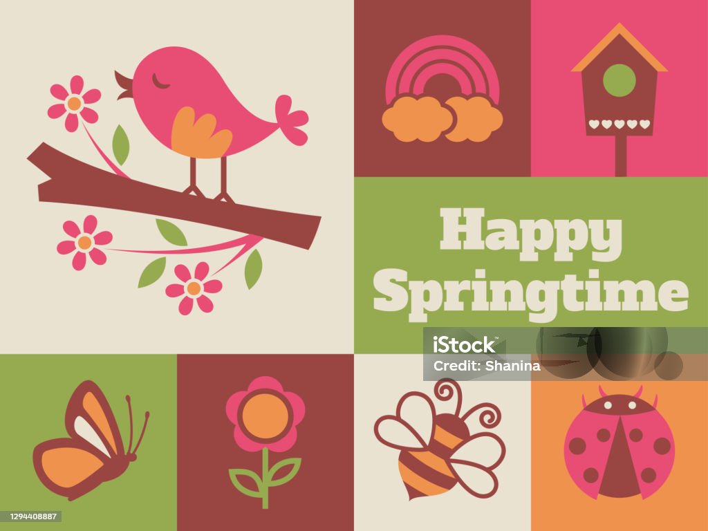 Springtime Card Design Modern Springtime Minimal Greeting Card Stock Illustration - Download ...
