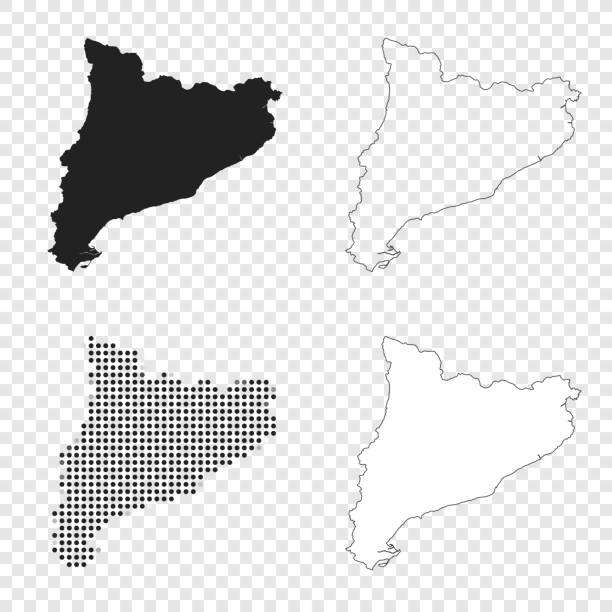 Catalonia maps for design - Black, outline, mosaic and white Map of Catalonia for your own design. With space for your text and your background. Four maps included in the bundle: - One black map. - One blank map with only a thin black outline (in a line art style). - One mosaic map. - One white map with a thin black outline. The 4 maps are isolated on a blank background (for easy change background or texture).The layers are named to facilitate your customization. Vector Illustration (EPS10, well layered and grouped). Easy to edit, manipulate, resize or colorize. catalonia stock illustrations