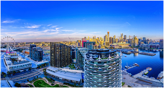 Panoramas of Docklands-Melbourne-Victoria-Australia at Sunset