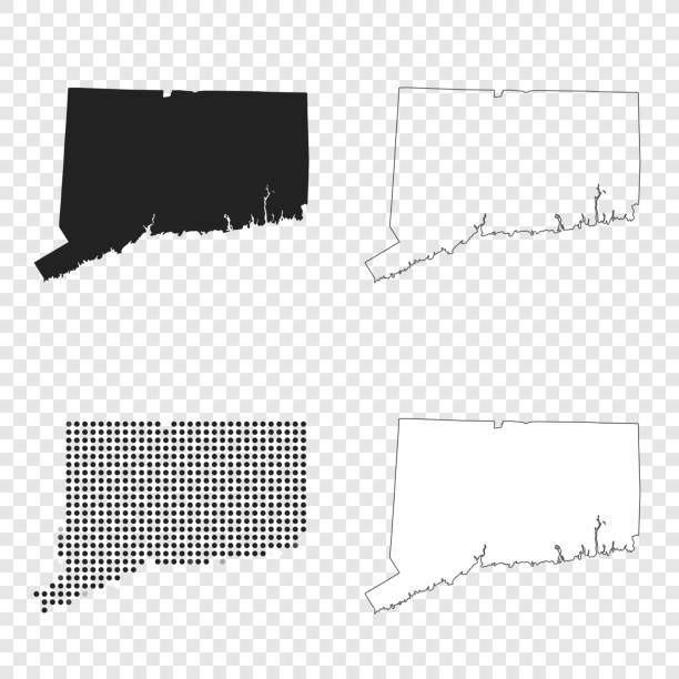 ilustraciones, imágenes clip art, dibujos animados e iconos de stock de mapas de connecticut para el diseño - negro, contorno, mosaico y blanco - map cartography connecticut drawing