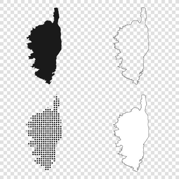 illustrazioni stock, clip art, cartoni animati e icone di tendenza di mappe corsica per il design - nero, contorno, mosaico e bianco - ajaccio