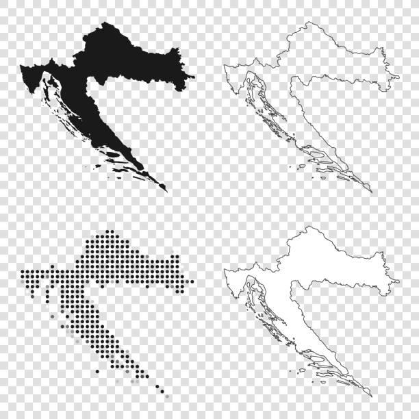 illustrazioni stock, clip art, cartoni animati e icone di tendenza di mappe croazia per il design - nero, contorno, mosaico e bianco - croazia