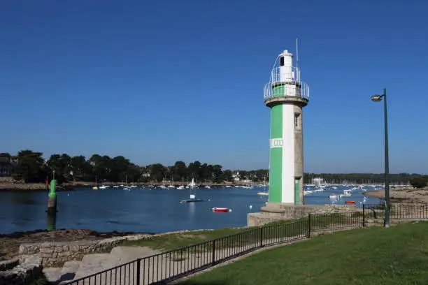 Lighthouse named "Le Coq" in the town of Benodet in Brittany/France. Benodet is balnear resort.