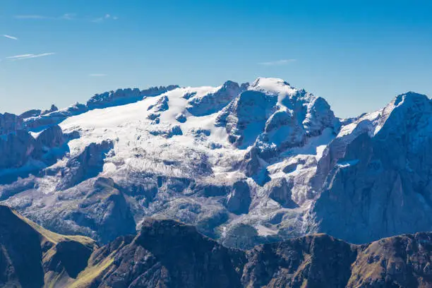 glacier of UNESCO world heritage mountain Marmolada in Dolomites