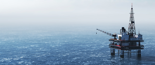 Offshore drilling rig on the sea. Oil platform for gas and petroleum or crude oil. Industrial