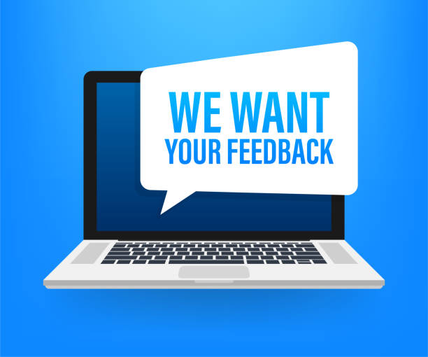 We want your feedback written on speech bubble. Advertising sign. Vector stock illustration. We want your feedback written on speech bubble. Advertising sign. Vector stock illustration questionnaire stock illustrations
