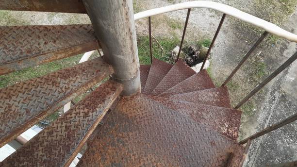 istock Close up old and rusted fire escape. 1294419452