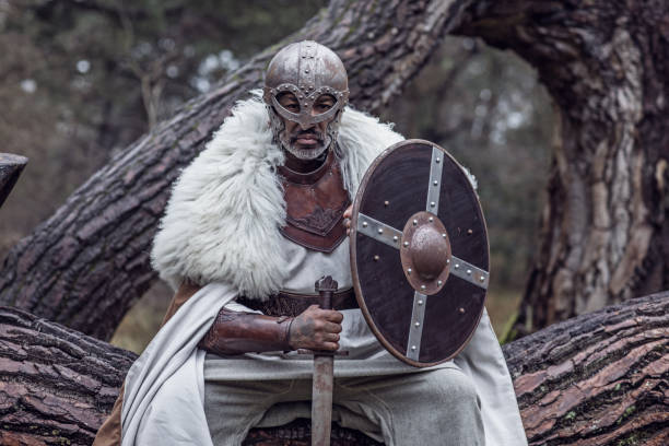An African Viking inspired Warrior in a forest scene