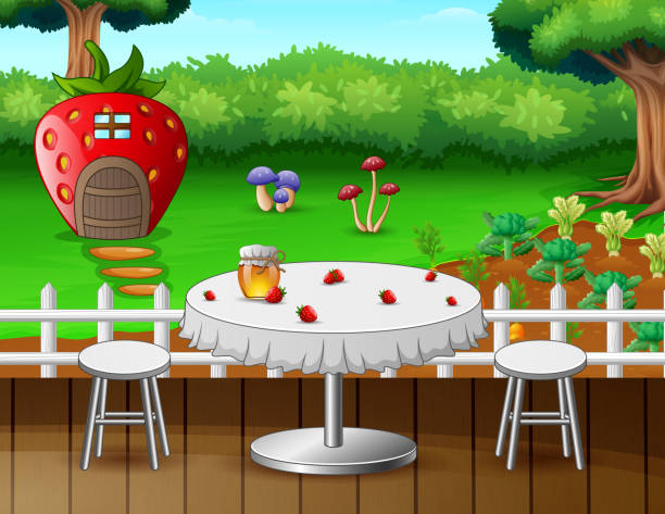 illustrazioni stock, clip art, cartoni animati e icone di tendenza di tavolo romantico vicino all'illustrazione del giardino - 13417