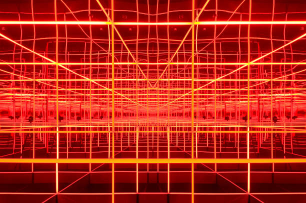 Red light installation in a hall of mirrors