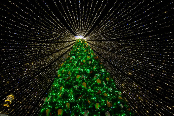 istock christmas tree with a star on top and bright garlands 1294429492