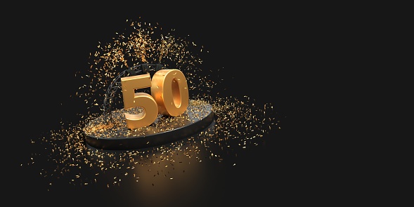 fiftieth anniversary celebration with confetti - 3D rendering