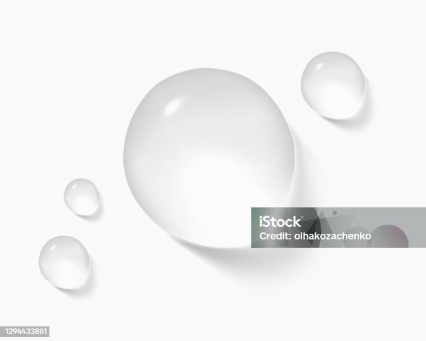 Realistic Transparent Water Drops Pure Cosmetic Product Sample Vector Illustration Moisturizer Skincare Serum Isolated On White - Arte vetorial de stock e mais imagens de Gota - Líquido