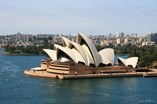 Sydney, Australia - September 26, 2007: The Sydney Opera House with the Harbor Bridge in the background.