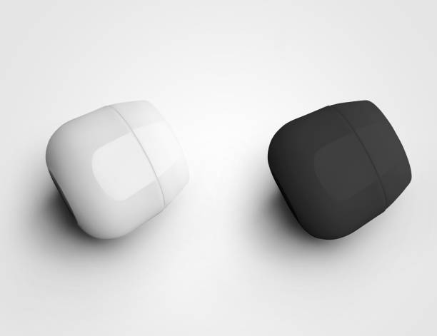 istock Template of round white black bottle with cap, glossy box for design presentation. 1294438571