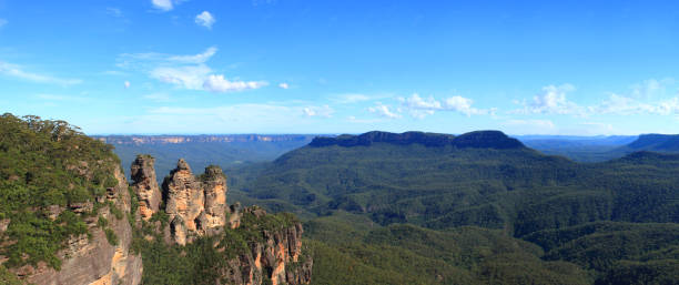 blue montains panorama, nsw, australien - australian culture scenics australia panoramic stock-fotos und bilder